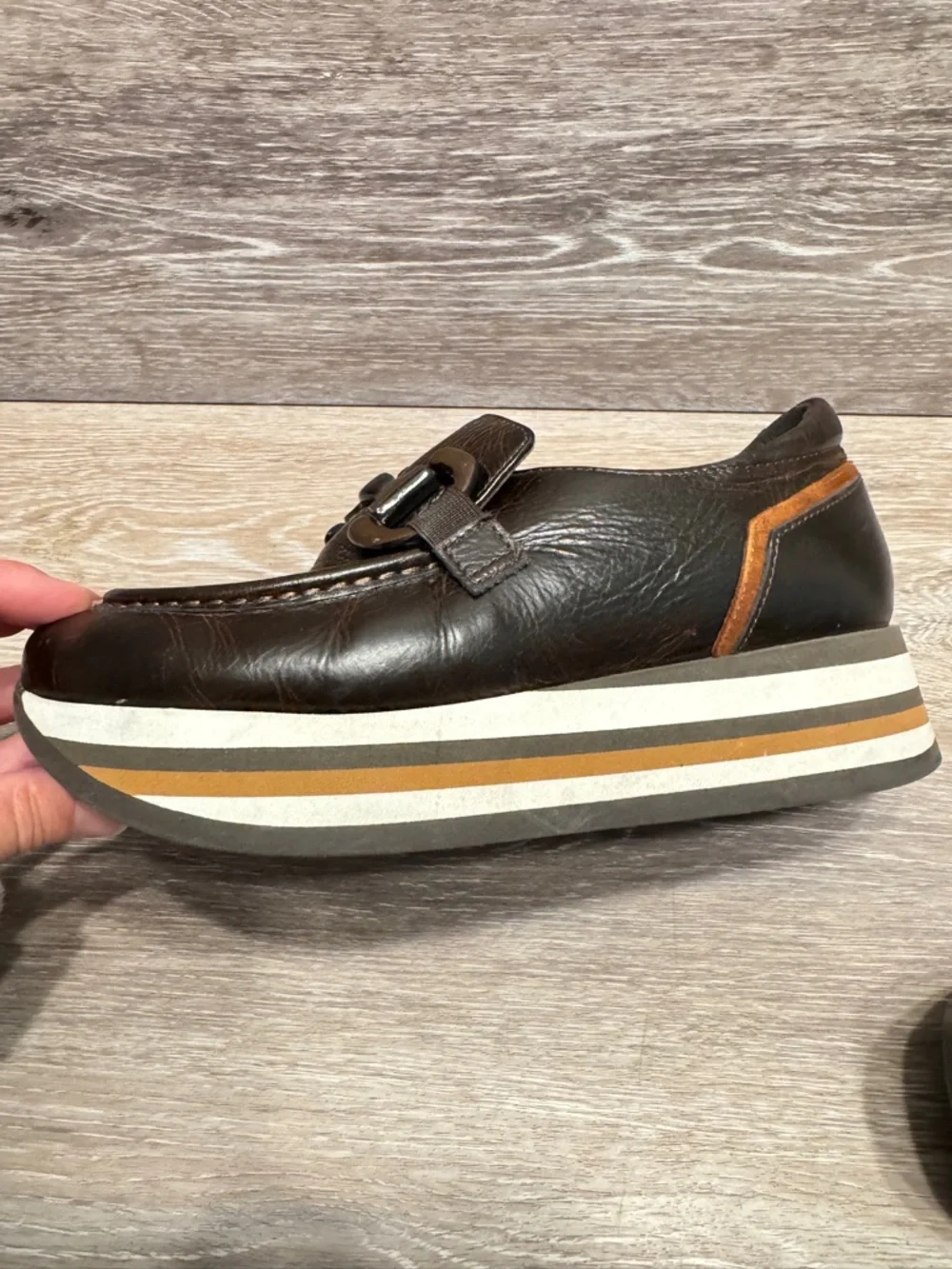 Softwaves Alina Cognac Leather Platform Loafers Sz 36.5 US 6.5